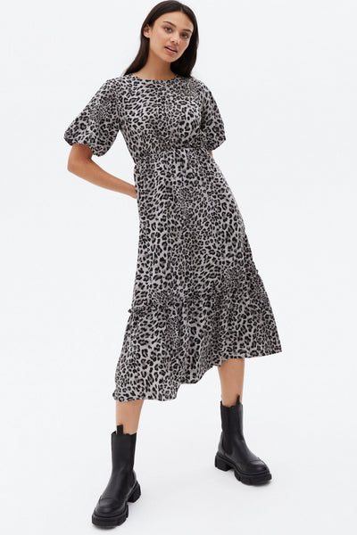 Grey leopard hot sale print dress