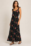 Floral Print Frill Strap Maxi Dress