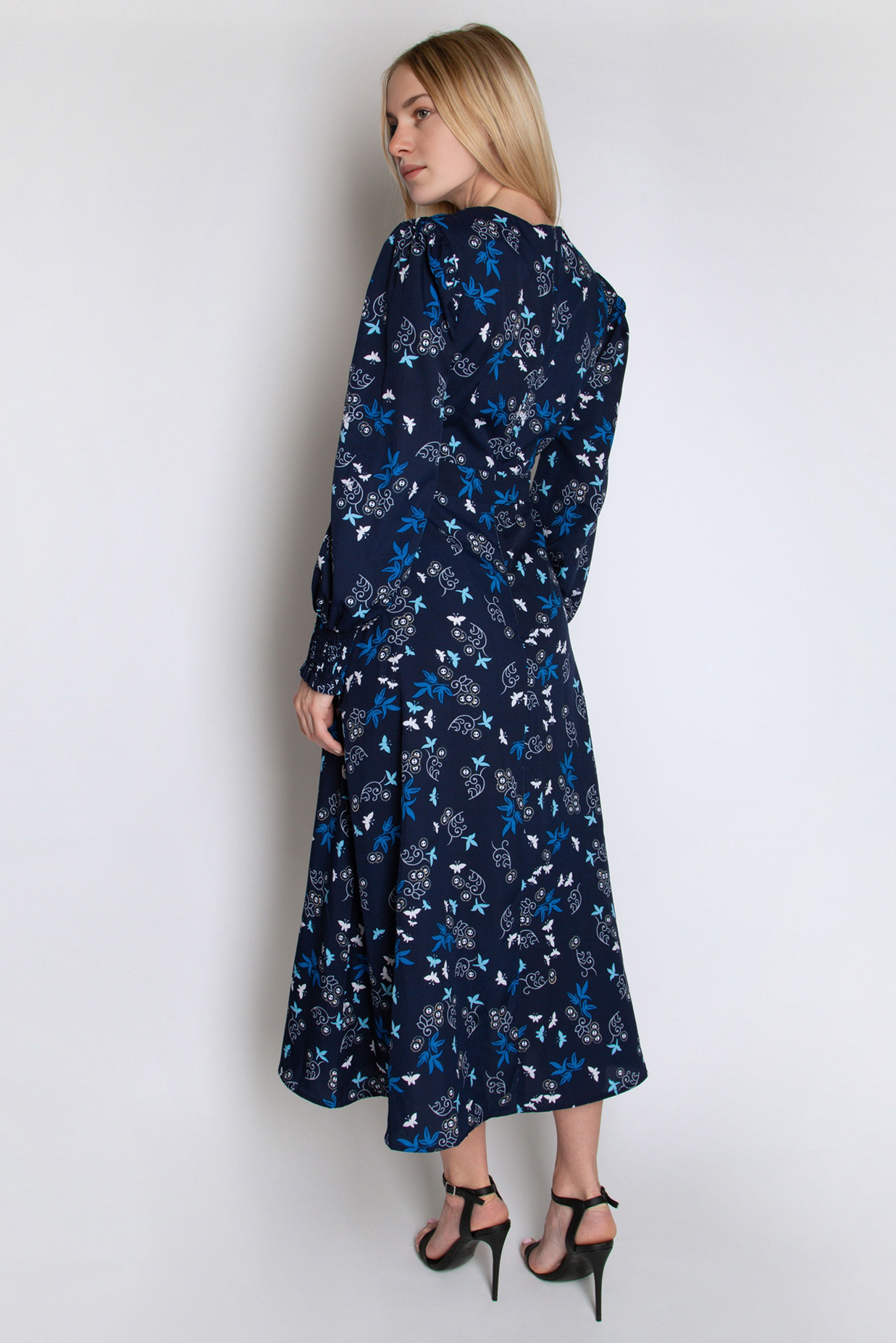 Shirred Cuff Midi Length Dress