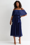 Pleated Bardot Midaxi Dress