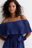 Pleated Bardot Midaxi Dress