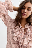 Polka Dot Ruffle Long Sleeve Blouse