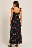 Floral Print Frill Strap Maxi Dress