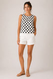 Monochrome Polka Dot Pleated Sleeveless Top