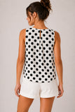 Monochrome Polka Dot Pleated Sleeveless Top
