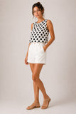 Monochrome Polka Dot Pleated Sleeveless Top