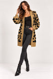 Camel & Black Textured Animal Print Longline Cardigan
