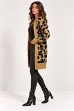Camel & Black Textured Animal Print Longline Cardigan