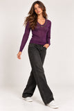 Plum Purple Embellished V-Neck Knit Jumper