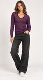 Plum Purple Embellished V-Neck Knit Jumper
