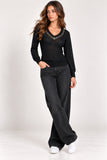 Black Embellished V-Neck Knit Jumper