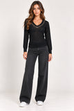 Black Embellished V-Neck Knit Jumper