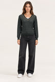 Dark Grey Embellished V-Neck Knit Jumper