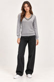 Light Grey Embellished V-Neck Knit Jumper