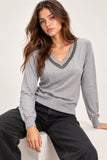 Light Grey Embellished V-Neck Knit Jumper