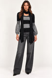Black & Grey Striped Ribbed Balloon Sleeve Knit Top