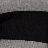 Black & Grey Striped Ribbed Balloon Sleeve Knit Top
