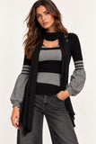 Black & Grey Striped Ribbed Balloon Sleeve Knit Top