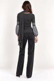 Dark Grey Striped Ribbed Balloon Sleeve Knit Top