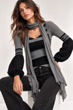Light Grey Striped Ribbed Balloon Sleeve Knit Top