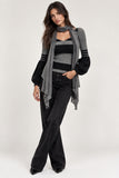 Light Grey Striped Ribbed Balloon Sleeve Knit Top