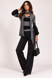 Light Grey Striped Ribbed Balloon Sleeve Knit Top