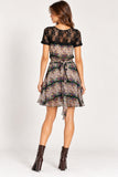 Purple Floral Chiffon & Lace Yoke Tie-Waist Mini Dress