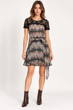 Purple Floral Chiffon & Lace Yoke Tie-Waist Mini Dress
