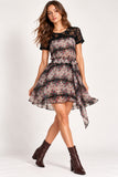 Red & Floral Chiffon Lace Yoke Tie-Waist Mini Dress