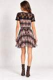Red & Floral Chiffon Lace Yoke Tie-Waist Mini Dress
