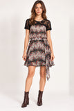 Red & Floral Chiffon Lace Yoke Tie-Waist Mini Dress
