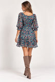 Grey Floral Chiffon Ruffle-Trim Mini Dress