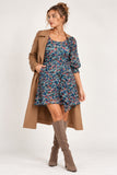 Grey Floral Chiffon Ruffle-Trim Mini Dress