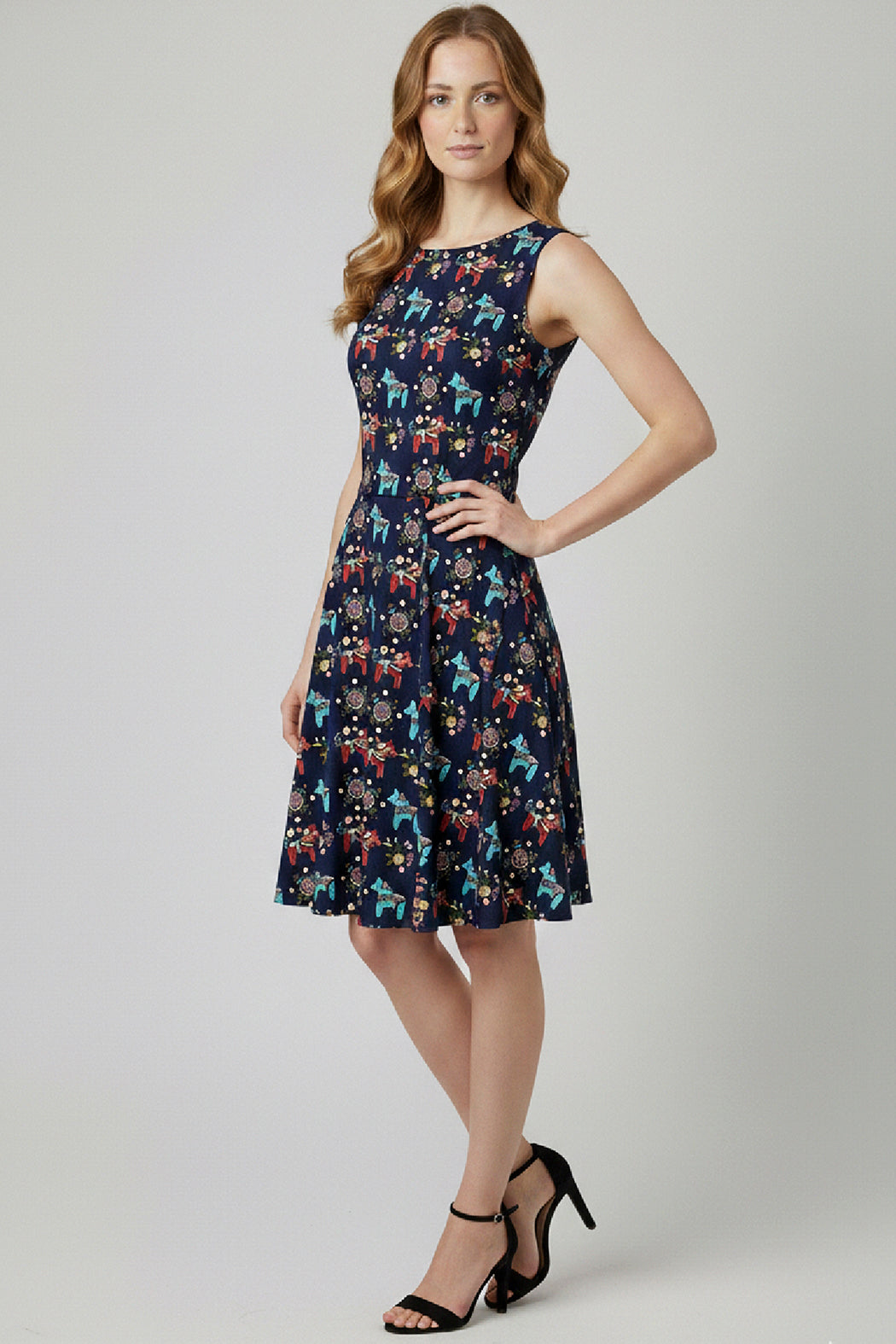 Sleeveless Printed Fit And Flare Dress – Cutie London Sleeveless Printed Fit And Flare Dress – Cutie London