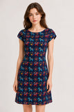 Folk Horse Print Cap Sleeve A-Line Mini Dress
