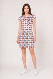 Folk Horse Print Cap Sleeve A-Line Mini Dress