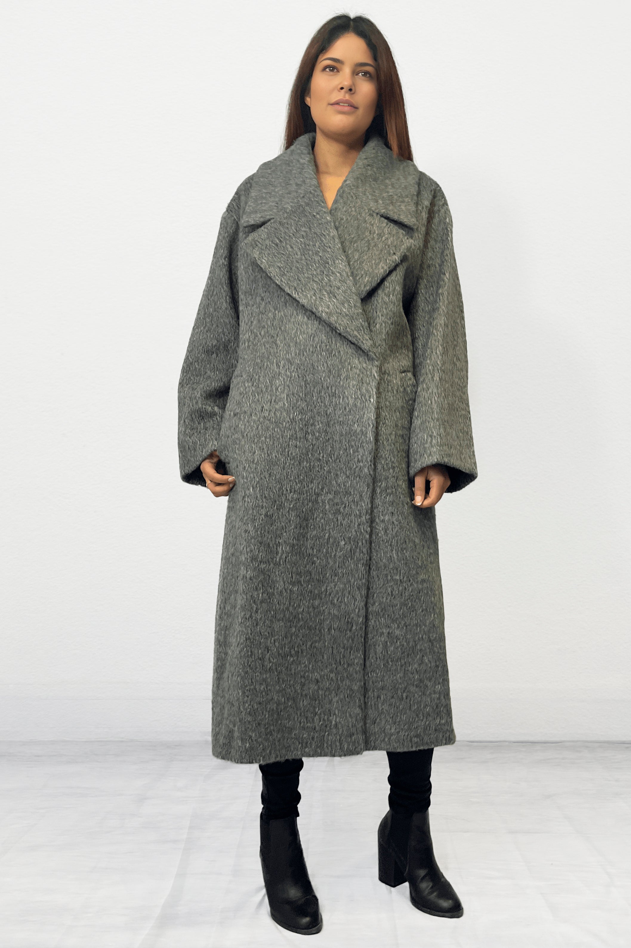 Oversized Lapel Relaxed Fit Coat GREY