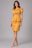 Gold Satin Peplum Dress