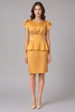 Gold Satin Peplum Dress