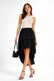 Black High Low Tiered Midi Skirt