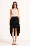 Black High Low Tiered Midi Skirt