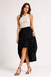 Black High Low Tiered Midi Skirt