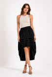 Black High Low Tiered Midi Skirt