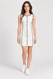 White Sleeveless Shift Dress with Black Piping