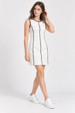 White Sleeveless Shift Dress with Black Piping