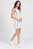 White Sleeveless Shift Dress with Black Piping