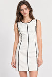 White Sleeveless Shift Dress with Black Piping