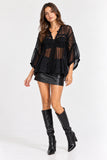 Black Sheer Crochet Detail Tunic Top