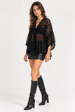 Black Sheer Crochet Detail Tunic Top