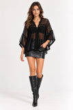 Black Sheer Crochet Detail Tunic Top